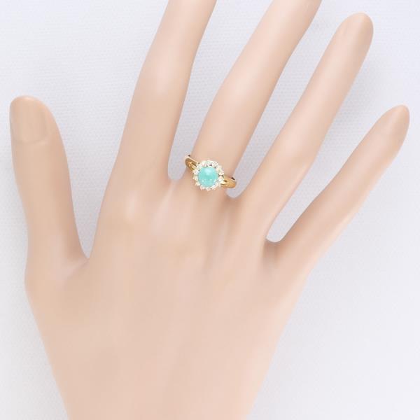 K18 Yellow Gold Ring with Larimar and Diamond in Excellent Condition