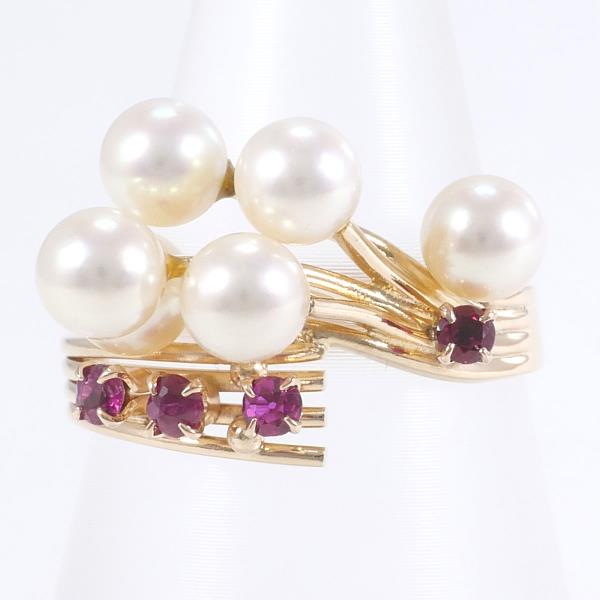 K14 Pink Gold Pearl Ruby Ring in Excellent Condition