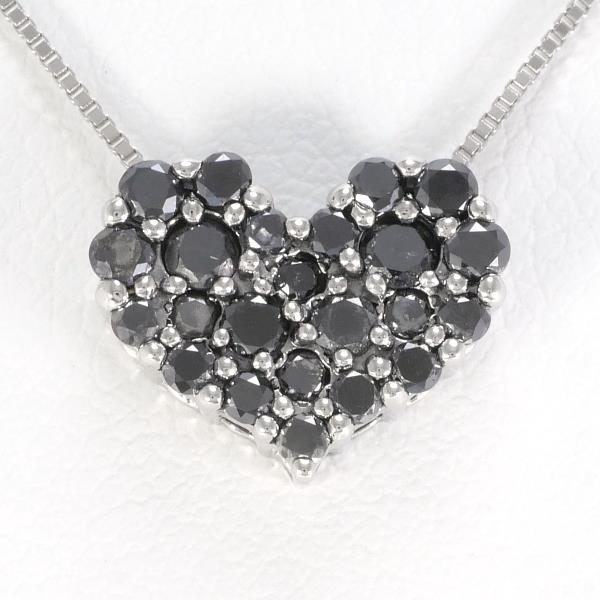 K14 White Gold Necklace with Black Diamond in Excellent Condition