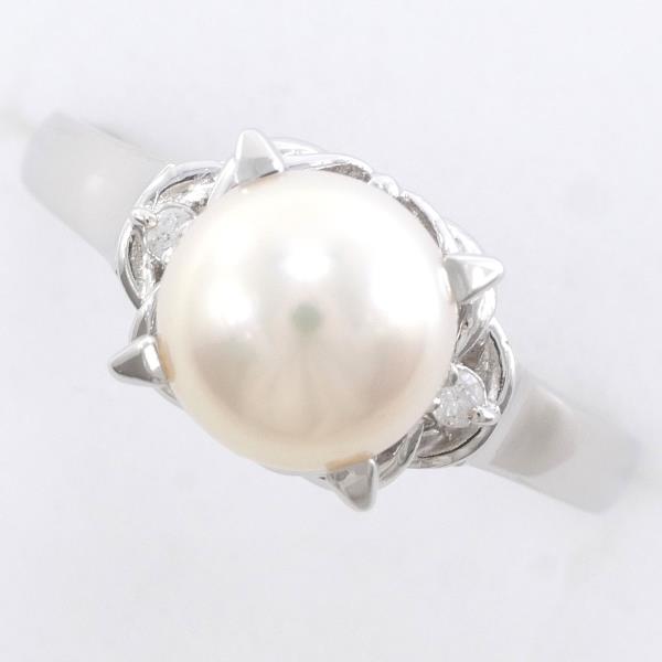 PT900 Platinum Ring with 7.5mm Pearl and Diamond in Excellent Condition