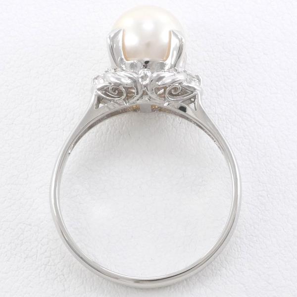 PT900 Platinum Ring with 7.5mm Pearl and Diamond in Excellent Condition