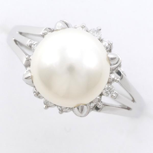 PT900 Platinum Pearl Ring 13号 9mm Diamond 0.04ct in Excellent Condition