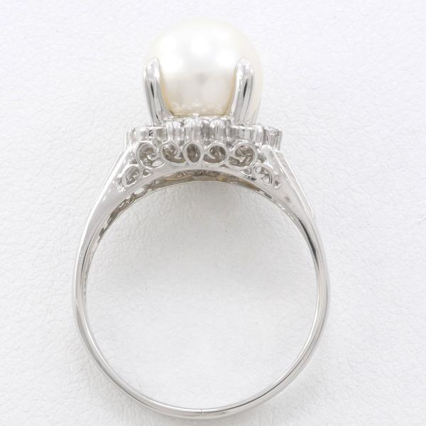 PT900 Platinum Pearl Ring 13号 9mm Diamond 0.04ct in Excellent Condition