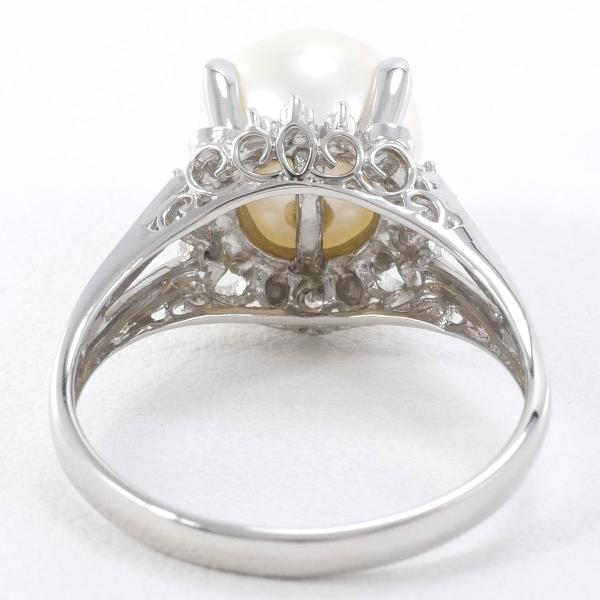 PT900 Platinum Pearl Ring 13号 9mm Diamond 0.04ct in Excellent Condition