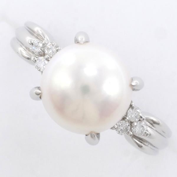 PT900 Platinum Pearl Ring with Diamond in Excellent Condition