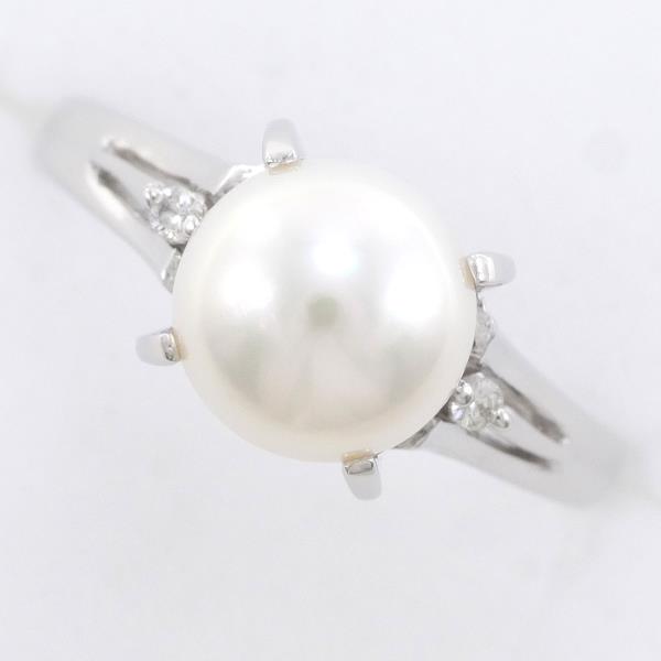 PT900 Platinum Ring with 7.5mm Pearl and Diamond in Excellent Condition