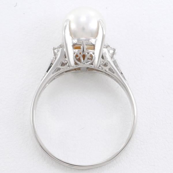 PT900 Platinum Ring with 7.5mm Pearl and Diamond in Excellent Condition