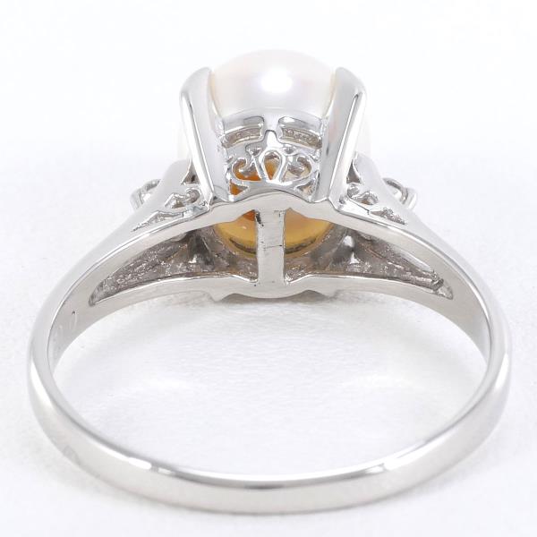 PT900 Platinum Ring with 7.5mm Pearl and Diamond in Excellent Condition