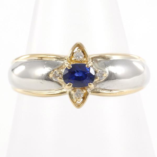 PT900 Platinum K18 Yellow Gold Sapphire Ring Size 12 in Great Condition