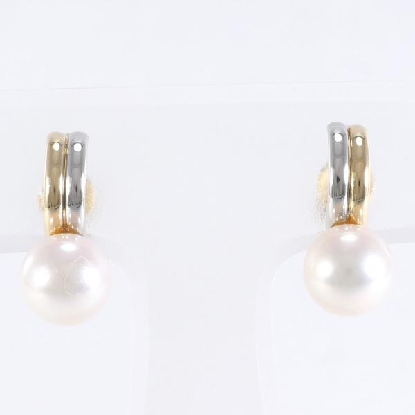 PT900 Platinum K18 Yellow Gold Pearl Earrings in Excellent Condition