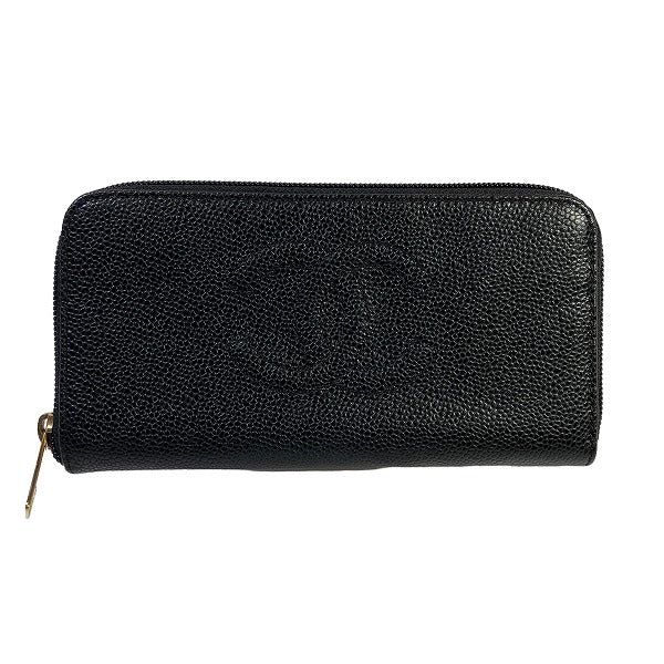 Chanel Caviar Skin Coco Mark Round Zipper Long Wallet in Great Condition