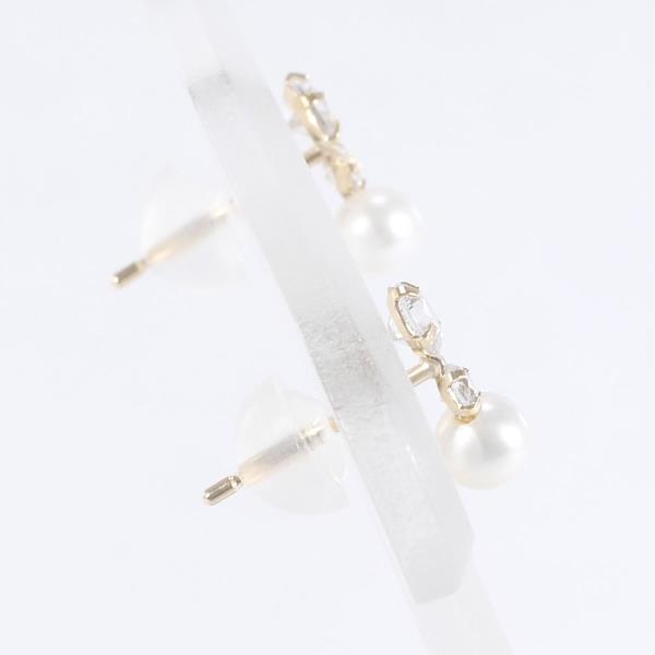 K10 Yellow Gold Pearl Earrings with Zirconia in Excellent Condition