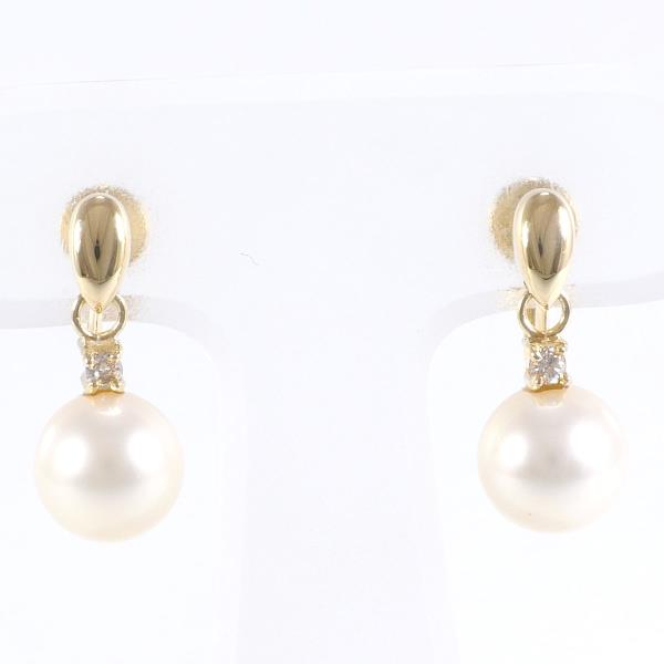 K18 Yellow Gold Pearl Earrings in Great Condition