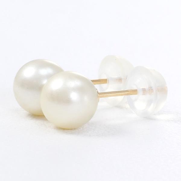 K18 Yellow Gold Imitation Pearl Earrings in Great Condition