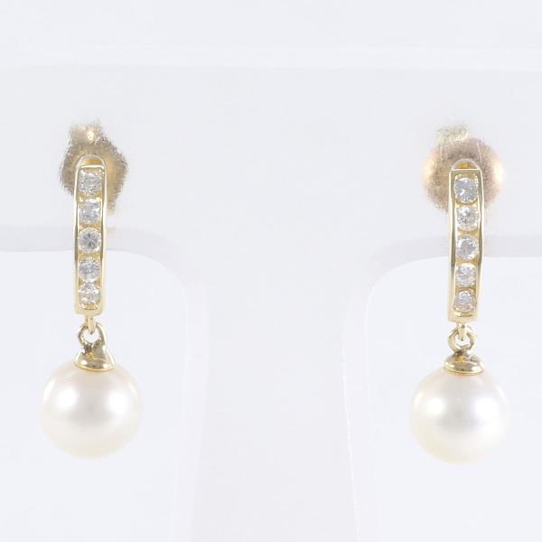 14K Yellow Gold Pearl Earrings with Zirconia in Excellent Condition