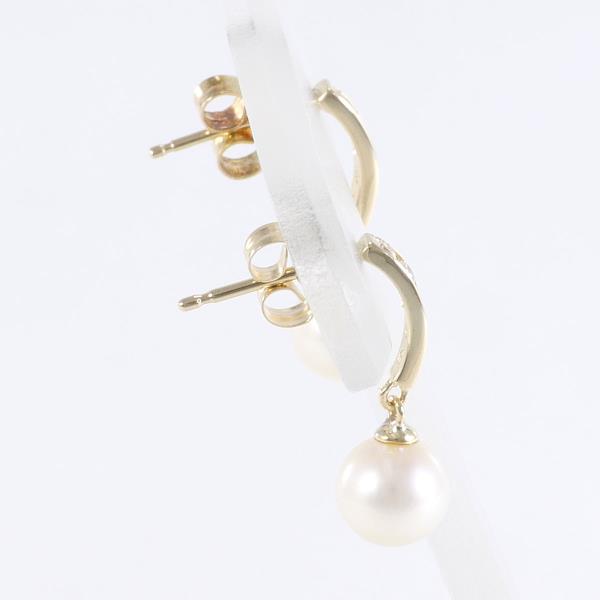 14K Yellow Gold Pearl Earrings with Zirconia in Excellent Condition