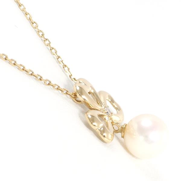 K18 Yellow Gold Pearl Diamond Necklace in Excellent Condition