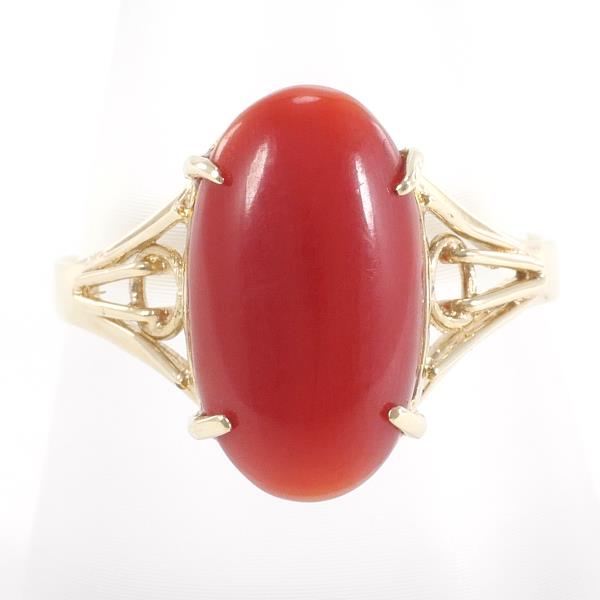 K10 Yellow Gold Coral Ring 15.5 in Excellent Condition