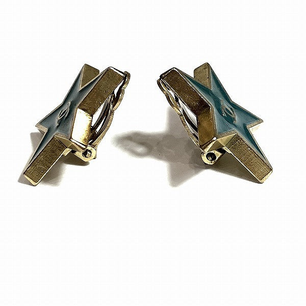 Chanel Coco Mark Star Earrings Green 01P in Good Condition