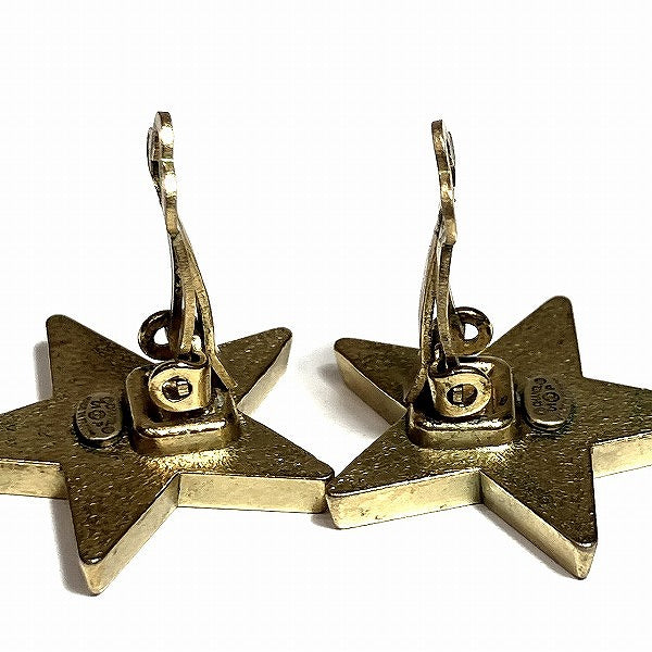 Chanel Coco Mark Star Earrings Green 01P in Good Condition