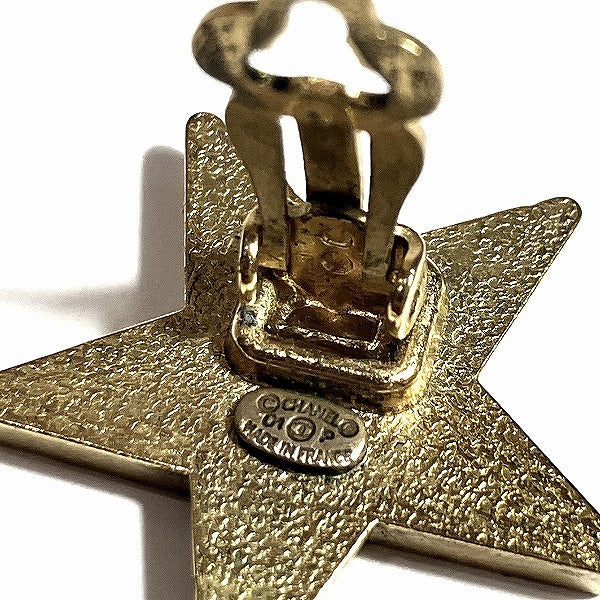 Chanel Coco Mark Star Earrings Green 01P in Good Condition