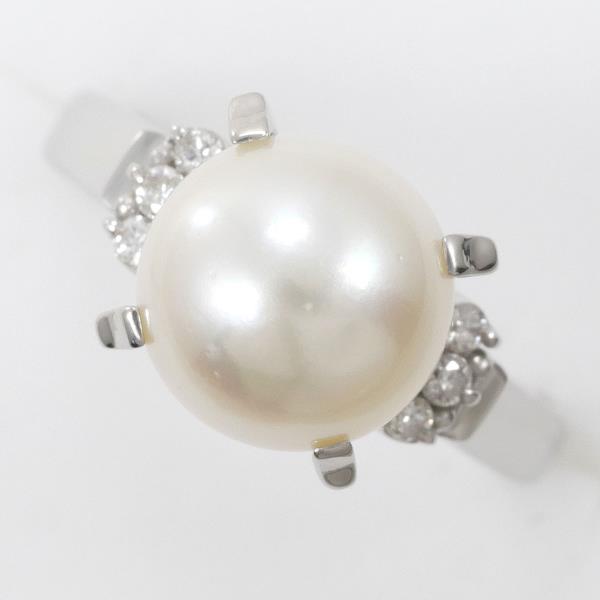 PT900 Platinum Ring with 9mm Pearl and 0.08ct Diamond in Excellent Condition