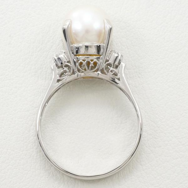 PT900 Platinum Ring with 9mm Pearl and 0.08ct Diamond in Excellent Condition