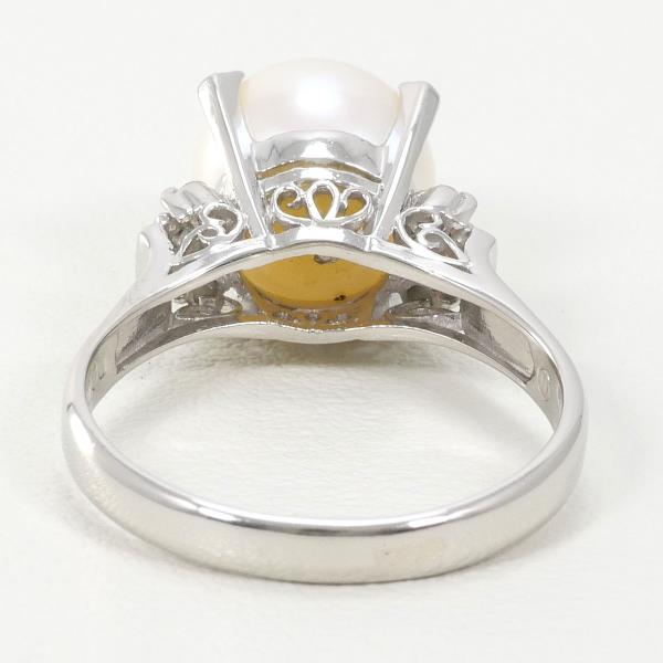 PT900 Platinum Ring with 9mm Pearl and 0.08ct Diamond in Excellent Condition