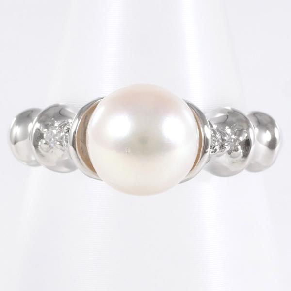 PT900 Platinum Ring with 7.5mm Pearl and Diamond in Excellent Condition