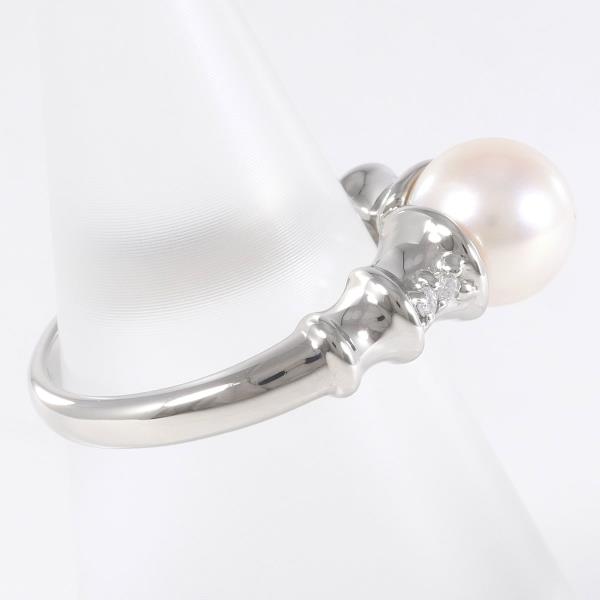 PT900 Platinum Ring with 7.5mm Pearl and Diamond in Excellent Condition