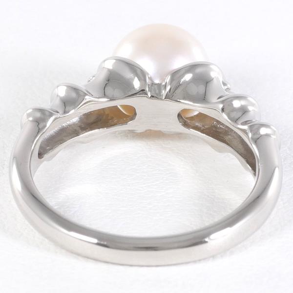 PT900 Platinum Ring with 7.5mm Pearl and Diamond in Excellent Condition