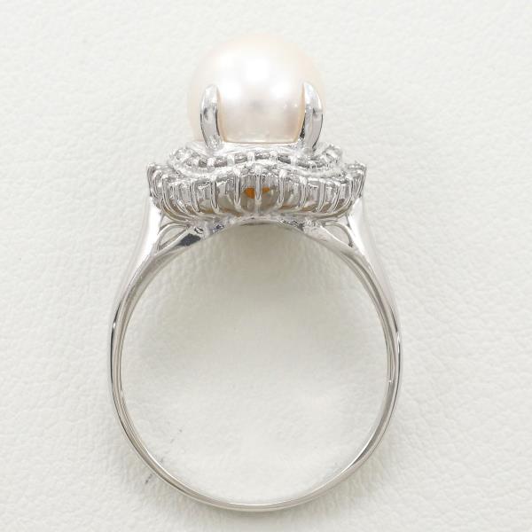 PT900 Platinum Ring with 9mm Pearl and 0.44ct Diamond in Excellent Condition