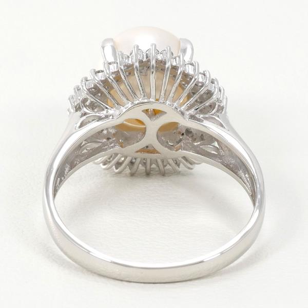 PT900 Platinum Ring with 9mm Pearl and 0.44ct Diamond in Excellent Condition