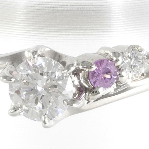 PT950 Platinum Diamond Ring with Pink Sapphire, 5.5 Size in Excellent Condition