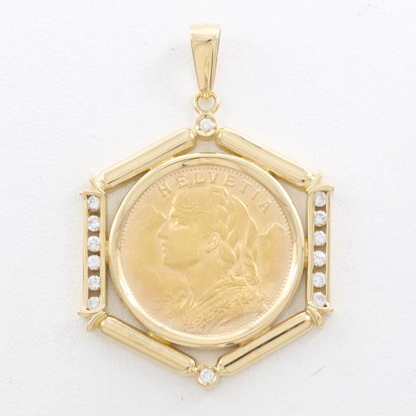 Swiss Helvetia 20 Franc Gold Coin Pendant K21.6YG K18YG Diamond in Excellent Condition