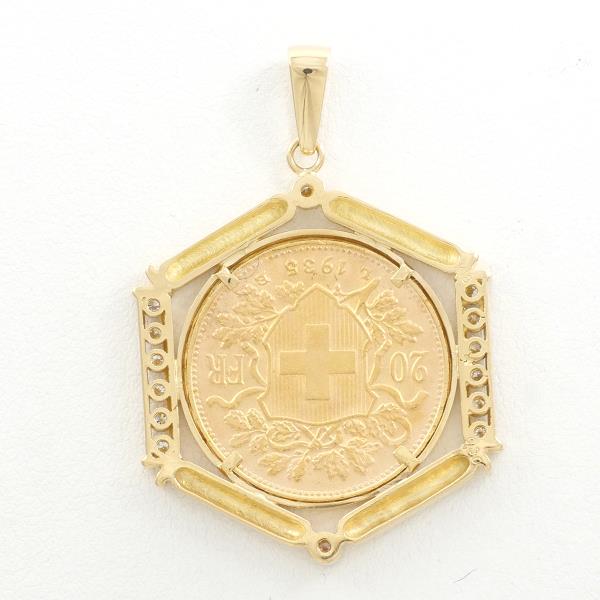 Swiss Helvetia 20 Franc Gold Coin Pendant K21.6YG K18YG Diamond in Excellent Condition