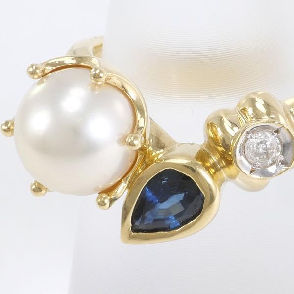 K18 Yellow Gold Pearl Ring with Sapphire and Diamond