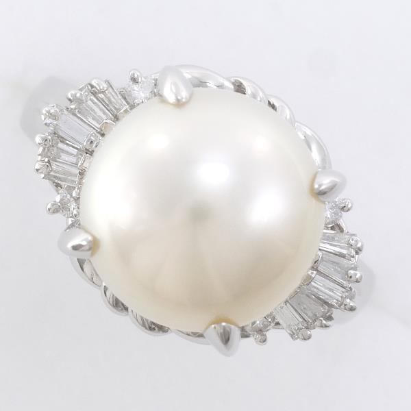 PT900 Platinum Ring with 11mm Pearl and 0.17ct Diamond in Excellent Condition