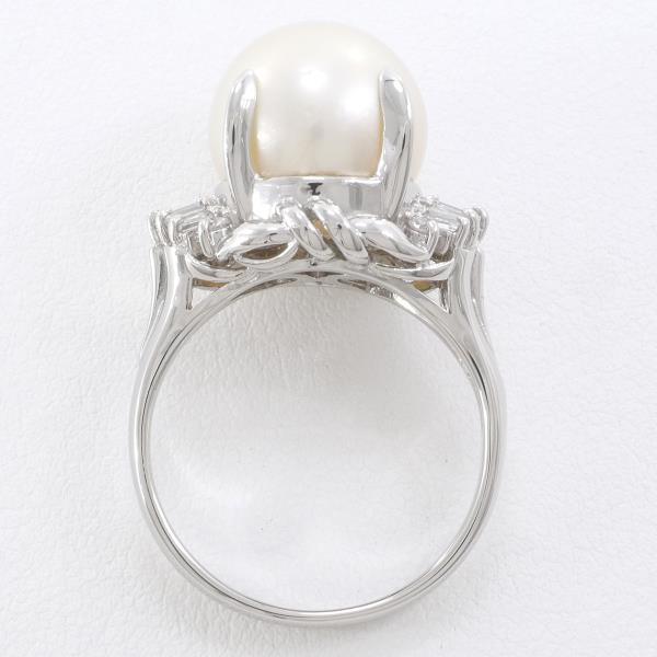 PT900 Platinum Ring with 11mm Pearl and 0.17ct Diamond in Excellent Condition