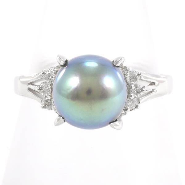 PT900 Platinum Ring with 8mm Pearl and 0.09ct Diamond in Excellent Condition