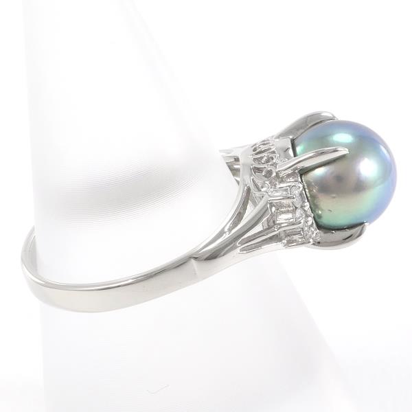 PT900 Platinum Ring with 8mm Pearl and 0.09ct Diamond in Excellent Condition