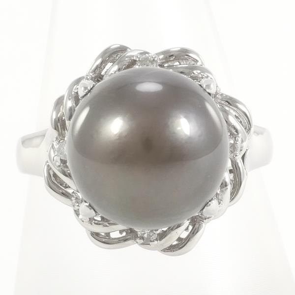 PT900 Platinum Ring with 12mm Pearl and 0.11ct Diamond in Excellent Condition