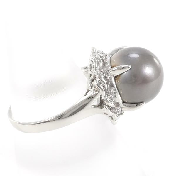 PT900 Platinum Ring with 12mm Pearl and 0.11ct Diamond in Excellent Condition