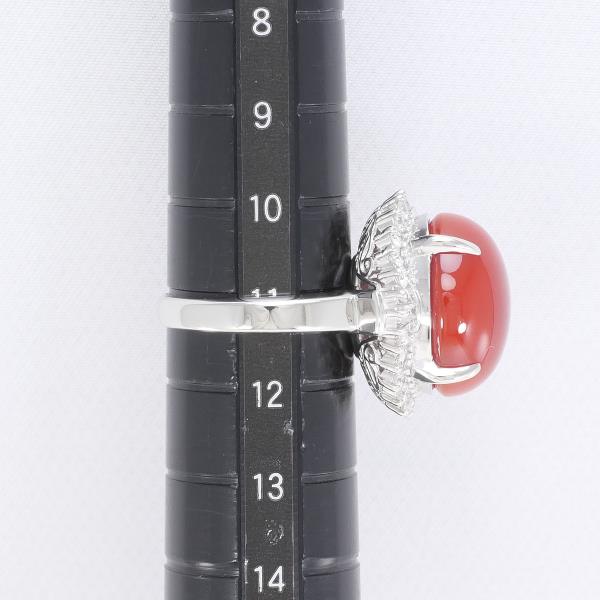 PT900 Platinum Ring with Coral and Diamonds in Excellent Condition