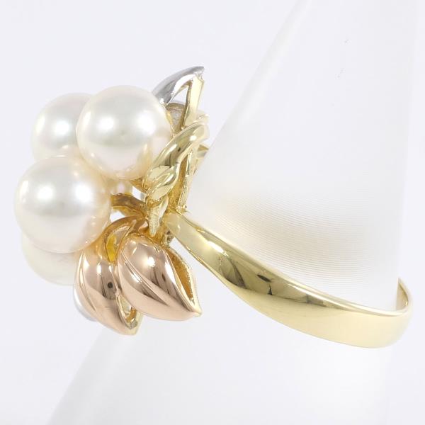 PT900 Platinum K18 Yellow Pink Gold Pearl Ring in Excellent Condition