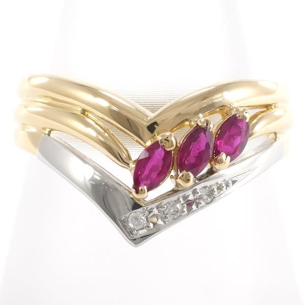 PT900 Platinum K18 Yellow Gold Ruby Ring in Excellent Condition