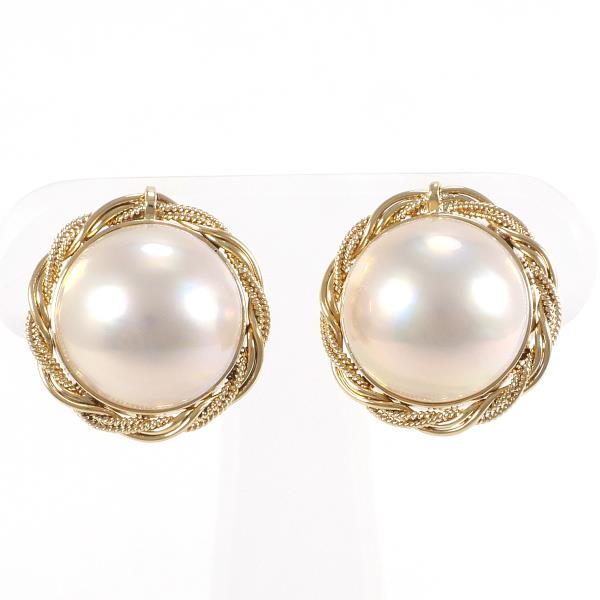 K18 Yellow Gold Mabe Pearl Earrings in Excellent Condition