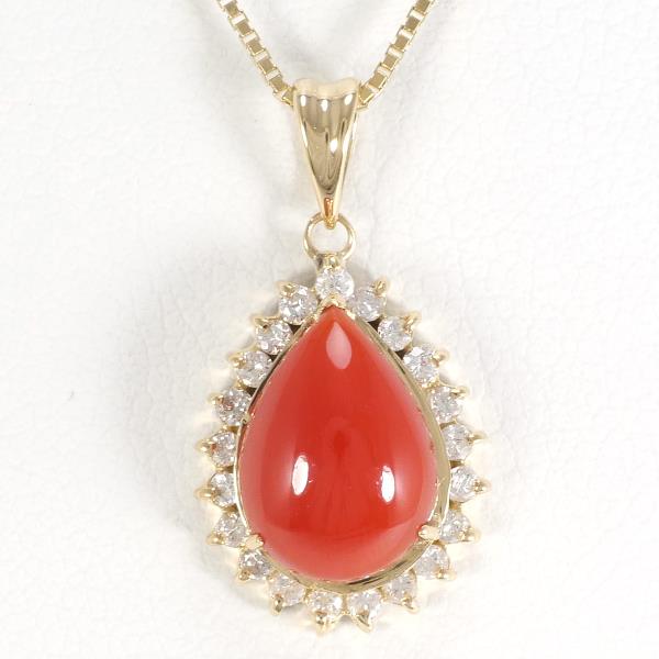 K18 Yellow Gold Coral Diamond Necklace in Pristine Condition