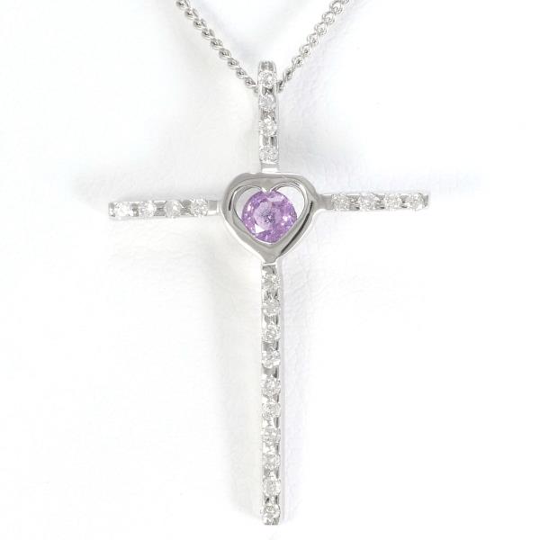 K18 White Gold Necklace with Pink Sapphire and Diamond in Pristine Condition