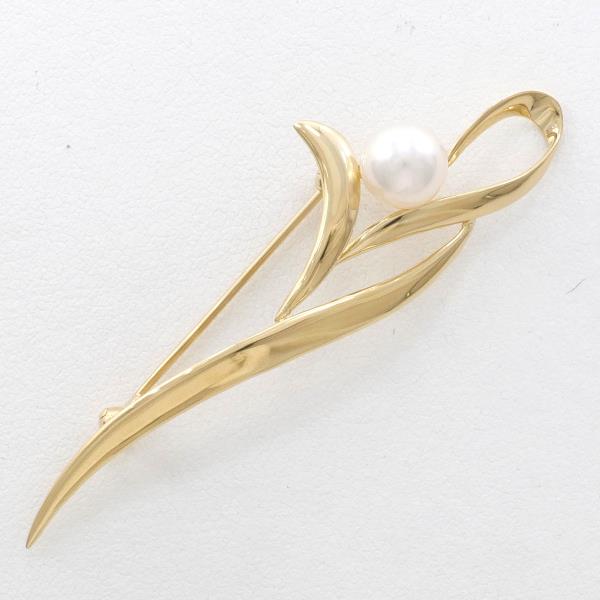 K18 Yellow Gold Pearl Brooch in Excellent Condition